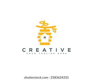 Perfect Logo for Brands Focused on Honey Bee and Bee Hive. Honey Bee with Home Creative Brand Identity Logo Design.