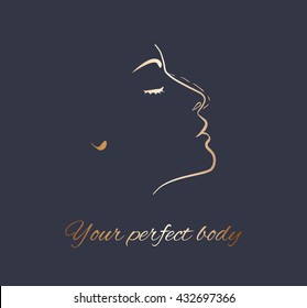 Perfect logo for fitness, Slim Fit program, plastic surgery. Gold color.