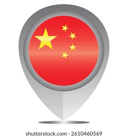 Perfect for maps and travel designs, this pin icon showcases the national flag of China. Ideal for cultural, educational, or location-based creative projects. Editable Vector EPS Available