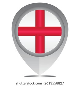 Perfect for maps and travel designs, this pin icon showcases the national flag of England. Ideal for cultural, educational, or location-based creative projects. Editable Vector EPS Available