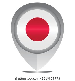 Perfect for maps and travel designs, this pin icon showcases the national flag of Japan. Ideal for cultural, educational, or location-based creative projects. Editable Vector EPS Available