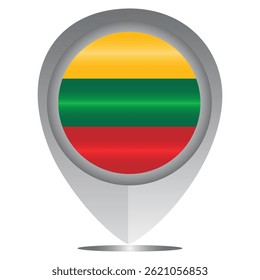 Perfect for maps and travel designs, this pin icon showcases the national flag of Lithuania. Ideal for cultural, educational, or location-based creative projects. Editable Vector EPS Available