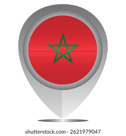 Perfect for maps and travel designs, this pin icon showcases the national flag of Morocco. Ideal for cultural, educational, or location-based creative projects. Editable Vector EPS Available