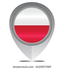 Perfect for maps and travel designs, this pin icon showcases the national flag of Poland. Ideal for cultural, educational, or location-based creative projects. Editable Vector EPS Available