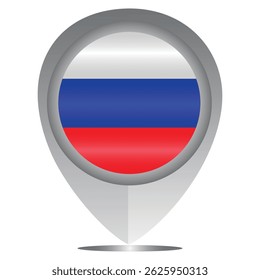 Perfect for maps and travel designs, this pin icon showcases the national flag of Russia. Ideal for cultural, educational, or location-based creative projects. Editable Vector EPS Available