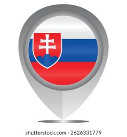 Perfect for maps and travel designs, this pin icon showcases the national flag of Slovakia. Ideal for cultural, educational, or location-based creative projects. Editable Vector EPS Available