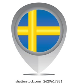 Perfect for maps and travel designs, this pin icon showcases the national flag of Sweden. Ideal for cultural, educational, or location-based creative projects. Editable Vector EPS Available