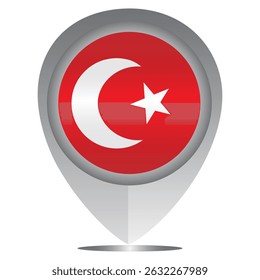Perfect for maps and travel designs, this pin icon showcases the national flag of Türkiye. Ideal for cultural, educational, or location-based creative projects. Editable Vector EPS Available