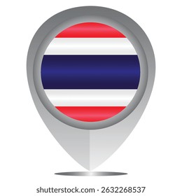 Perfect for maps and travel designs, this pin icon showcases the national flag of Thailand. Ideal for cultural, educational, or location-based creative projects. Editable Vector EPS Available