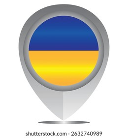 Perfect for maps and travel designs, this pin icon showcases the national flag of Ukraine. Ideal for cultural, educational, or location-based creative projects. Editable Vector EPS Available