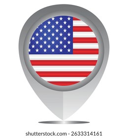 Perfect for maps and travel designs, this pin icon showcases the national flag of USA. Ideal for cultural, educational, or location-based creative projects. Editable Vector EPS Available