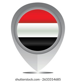 Perfect for maps and travel designs, this pin icon showcases the national flag of Yemen. Ideal for cultural, educational, or location-based creative projects. Editable Vector EPS Available