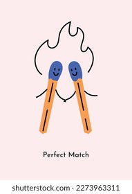 Perfect match cartoon vector illustration  Card  gift tag print design perfect for loved ones  Greeting card for partner romantic clipart  