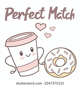 Perfect Match: Coffee and Donut Love Vector Design