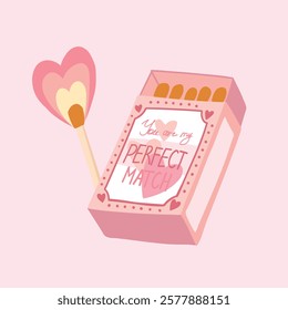 a perfect match, a matchbox for a couple in love and a match with a heart-shaped flame. valentine's day, love concept