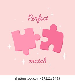 Perfektes Match Valentinstag Design mit zwei Puzzleteilen ästhetisch minimalistischen Stil mit einem Satz "Perfect match"