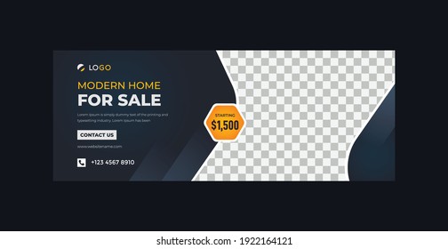 Perfect and modern home sale facebook cover banner template for real estate company, web ads