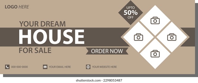 Perfect and modern home sale facebook cover banner template for real estate company, web ads modern and minimal design