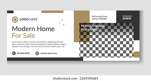 Perfect and modern home for sale timeline cover banner template for real estate agency. Abstract corporate business digital agency