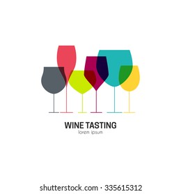 Perfect Modern Logo For Bar Or Restaurant With Different Wine Glasses. Wine Tasting Design Element. Badge Or Label For Wine, Winery Or Wine House