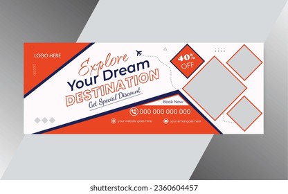 Perfect and modern travel social media facebook cover banner template. Horizontal and simple clean template design, layout in rectangle size.