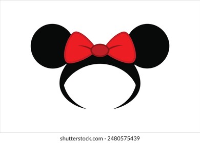 Perfect mouse ears with red bow headband for birthday party or celebration vector art illustration.