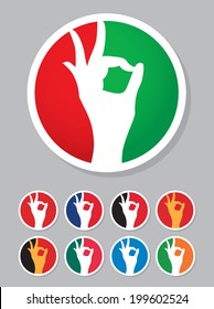 Perfect or ok icon in the colors of the flag of Italy, France, Austria, Belgium, Spain, Ireland, Argentina, Hungary, Egypt etc.