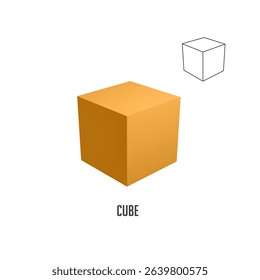 Perfect orange cube with its wireframe version representing the geometric shape of a hexahedron, ideal for educational and mathematical projects