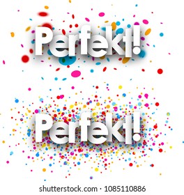 Perfect paper banners set with color drops, German. Vector illustration.