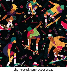 PERFECT PATTERN OF PEOPLE MAKING SKATEBORDING