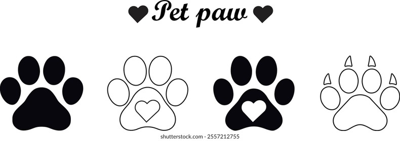 Perfect Paw Print: A Bold and Large Vector Silhouette Illustration on a Clean White Background Pet paw editable stroke outline icon isolated on white background flat vector illustration. 