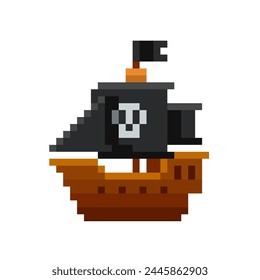 Perfecto Pixel Pirate Ship icon o fragata de vela - símbolo de Vector editable en estilo de juego retro aislado sobre fondo blanco