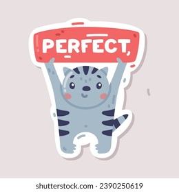 Diseño de pegatinas positivas perfectas con banner de retención de gato con iluminación de vectores de voz