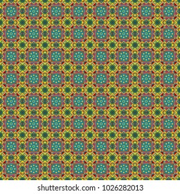 Perfect for printing on fabric or paper. Vintage vector decorative elements in yellow, brown and blue colors. Seamless pattern tile with mandalas. Islam, Arabic, Indian, ottoman motifs.