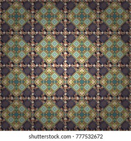 Perfect for printing on fabric or paper. Islam, Arabic, Indian, ottoman motifs. Vintage vector decorative elements in beige, gray and blue tones. Seamless pattern tile.