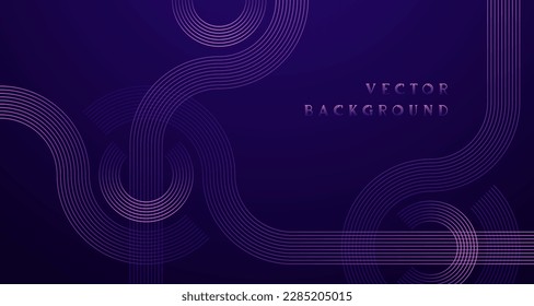 Perfect purple glowing circle lines on dark blue background. Geometric stripe line art design. Cool shiny pink blue lines. Futuristic technology concept for poster, cover, banner, brochure, landing