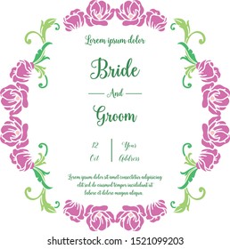 Perfect purple wreath frame for invitation or greeting card bride and groom. Vector