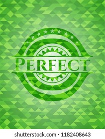  Perfect realistic green emblem. Mosaic background