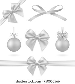 Perfect realistic set of decorations. Christmas ball, ribbon, bow. Ability to easily change color. - stock vector.