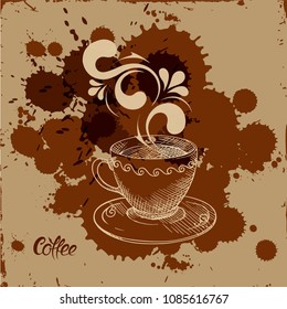 Perfect red cup of coffee with steam. Vector illustration.