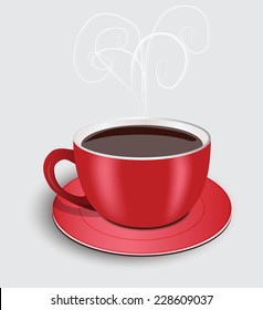 Perfect red cup of coffee with steam. Vector 