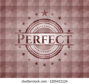 Perfect red emblem or badge with abstract geometric pattern background. Seamless.