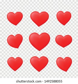Perfect red hearts set. Realistic - stock vector.