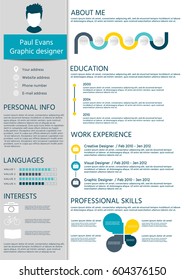 Perfect resume in flat style design on grey background. Modern CV set with Infographics elements. Clean vector.