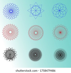 Perfect Rotation Objects on blue background, flower set.