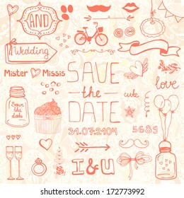 Perfect save the date design element collection. Bridal design elements including ribbons, birds, flowers, leaves, arrows.