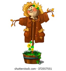 A perfect Scarecrow isolated on a white background. Cartoon vector close-up illustration.