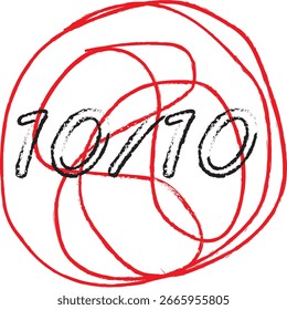 Puntuación perfecta 10 de 10 Dibujado a mano Red Circle Mark para calificación o evaluación