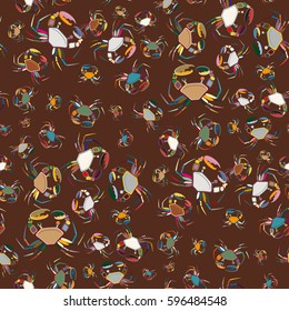Perfect seafood texture. Seamless pattern with flock of cute cartoon crabs on color background. For cards, invitations, albums, wallpapers, backgrounds and scrapbooks.