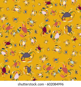 Perfect seafood texture. Seamless pattern with flock of cute cartoon crabs on color background. For cards, invitations, albums, wallpapers, backgrounds and scrapbooks.